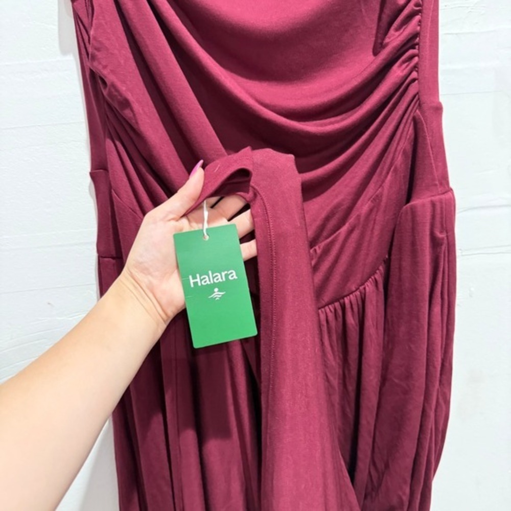 NWT Halara Ribbed Boat Neck Asymmetric Strap Ruched Maxi Dress L‎ - Picture 6 of 7